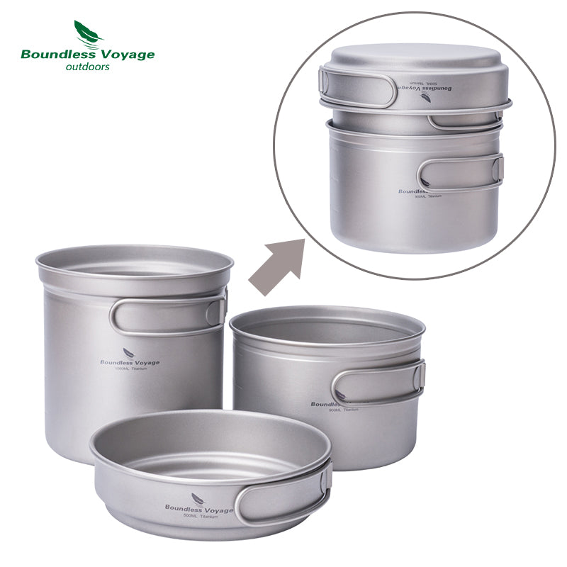 Ultralight Titanium Pot Pan Set Camping Cookware