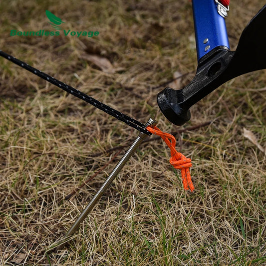 Boundless Voyage 20cm Camping Tent Pegs Titanium Tent Nails Ultralight Tent Stakes Heavy Duty Tent Pins with Rope 8 pcs Ti4006P