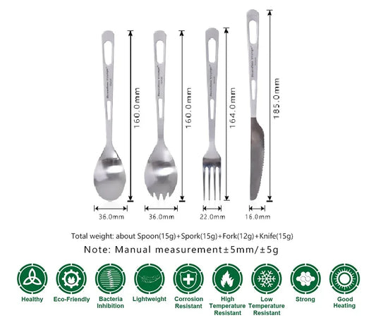 Boundless Voyage Titanium Camping Cutlery Lightweight Spoon Fork Spork Knife Outdoor Picnic Tableware, Travel Dinnerware for Hiking Backpacking Ti1043T