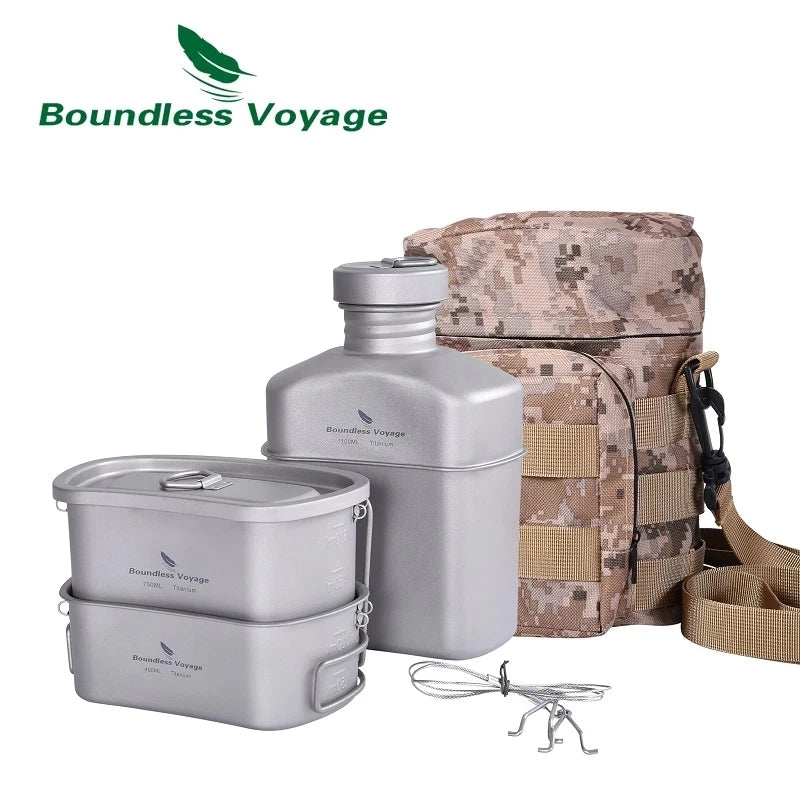 Titanium Military Canteen Cups Set 1100ml+750ml+400ml