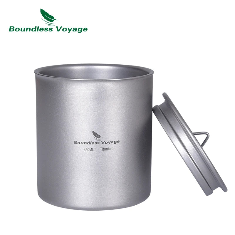 Boundless Voyage 350ml Titanium Double Walled Cup with Lid Travel Tea Coffee Mug Lightweight Durable for Outdoor Camping Office Ti3022D