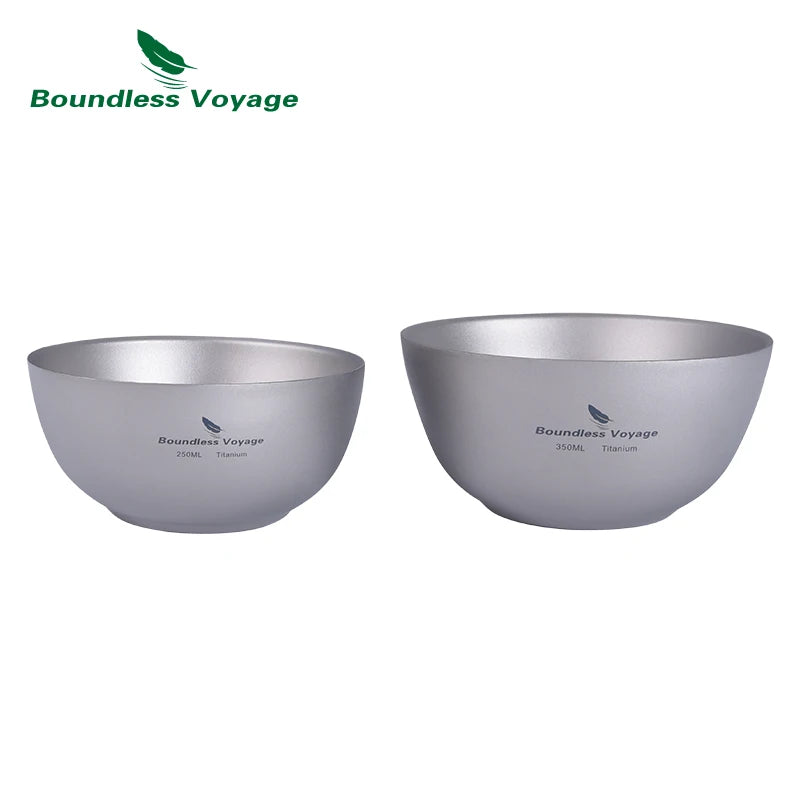 250ml 350ml Titanium Bowl Outdoor Camping Tableware Lightweight Double-Wall Round Bowl