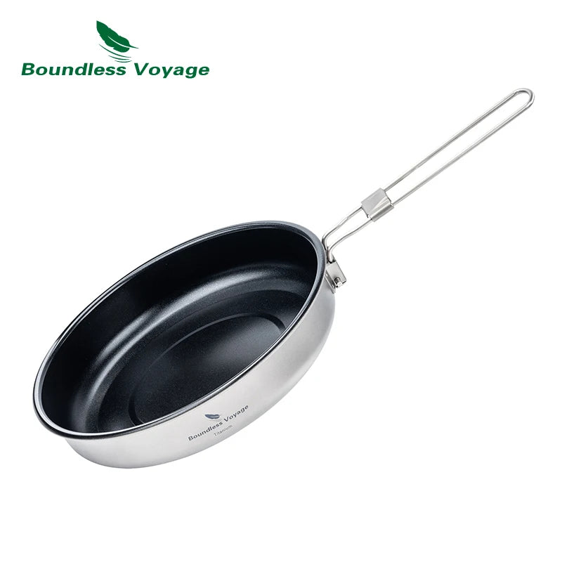 Boundless Voyage Titanium Non-stick Frying Pan 18.8cm / 22cm Outdoor Camping Skillet with Folding Handle Lightweight Cookware Ti2069C