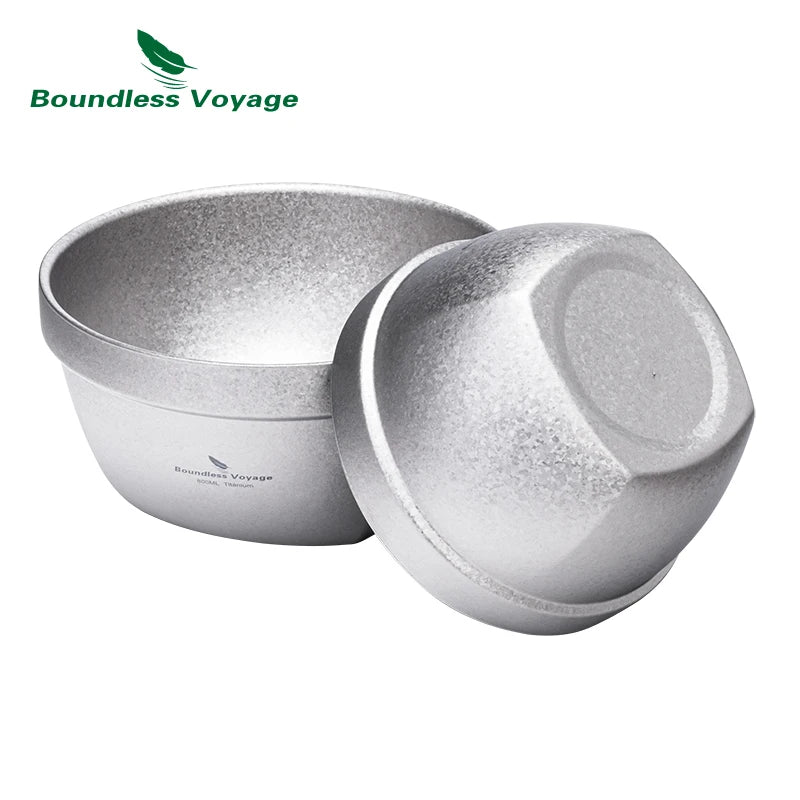 Boundless Voyage 500ml / 800ml Double Walled Titanium Bowl Food Rice Soup Bowl Ultralight Tableware Outdoor Camping Metal Bowl
