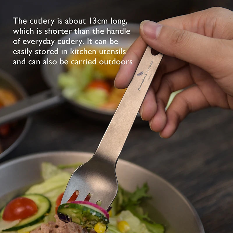 Boundless Voyage Titanium Cutlery Set Small Outdoor Camping Portable Knife Fork Spoon Bottle Opener Travel Lightweight Tableware Ti1077T