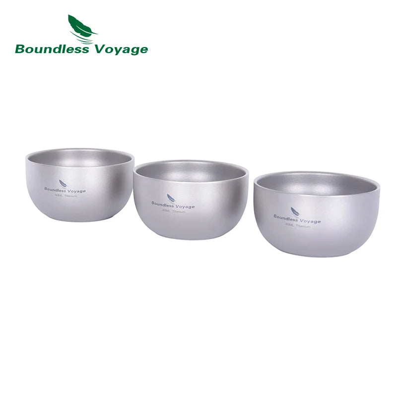 Boundless Voyage Titanium Mini Tea Cup – 40ml, Double-Wall, Sandblasted, 2 Finishes Ti3204D