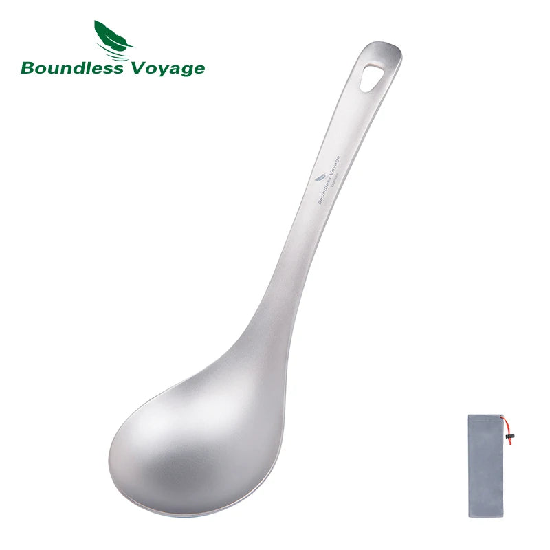Boundless Voyage Titanium Spoon with Big Bowl Ladle for Soup Sauce Rice Kitchen Cooking Kit Outdoor Camping Home Tableware Ti1039T