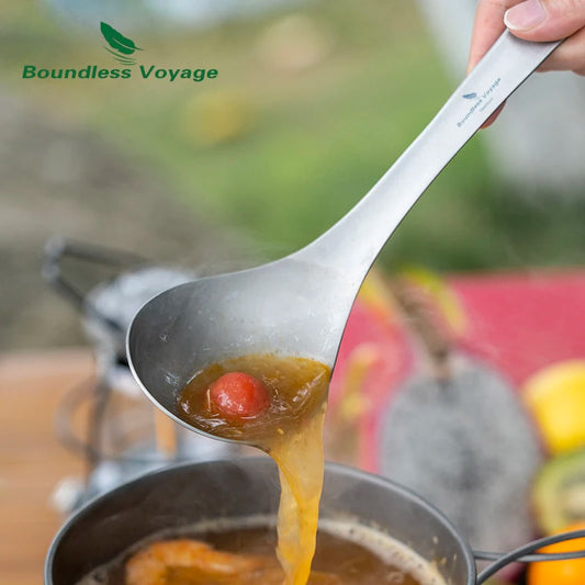 Boundless Voyage Titanium Spoon with Big Bowl Ladle for Soup Sauce Rice Kitchen Cooking Kit Outdoor Camping Home Tableware Ti1039T