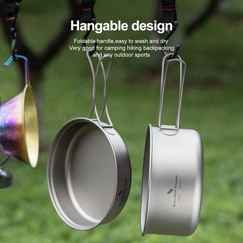 Ultralight Titanium Pot Pan Set 1000ml & 500ml Camping Cookware Outdoor