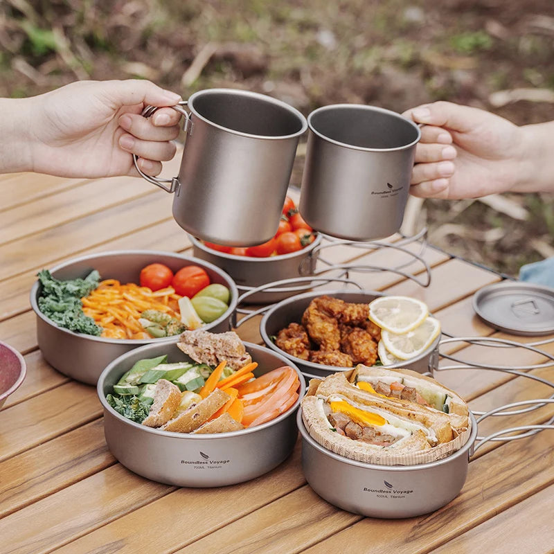 Outdoor Camping Portable Plates Saucers Tableware with Folding Handle 5 pieces Set