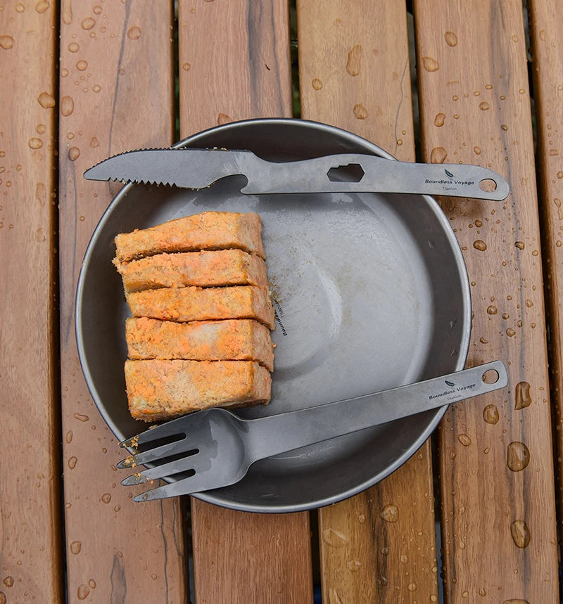 Boundless Voyage Titanium Camping Cutlery Set Ultralight Spoon Fork Knife with Opener Hook Portable Utensil for Outdoor Backpacking Travel Hiking Ti1078T