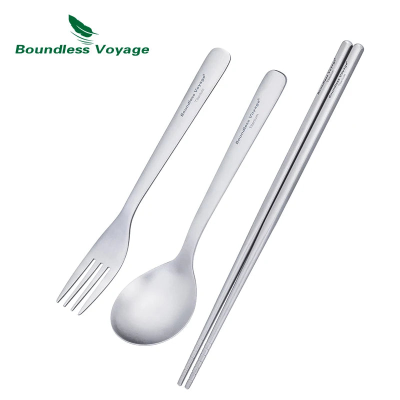 Boundless Voyage Camping Titanium Cutlery Set Outdoor Utensils Long Handle Soup Spoon Fork Chopsticks Ultralight Metal Tableware Ti1070T