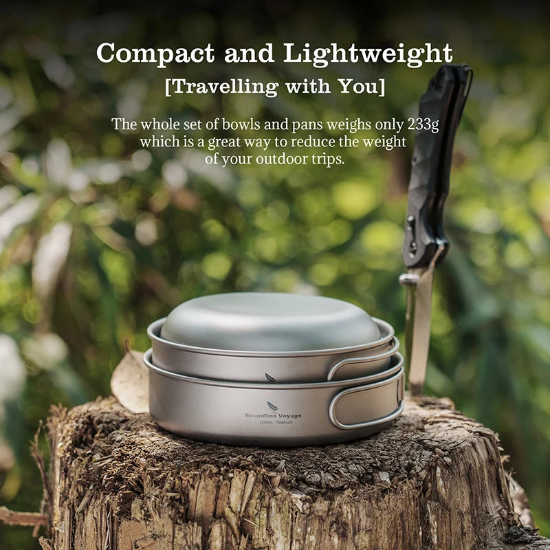 Titanium Pot Pan Bowl Set 500ml 550ml 650ml Camping Cookware