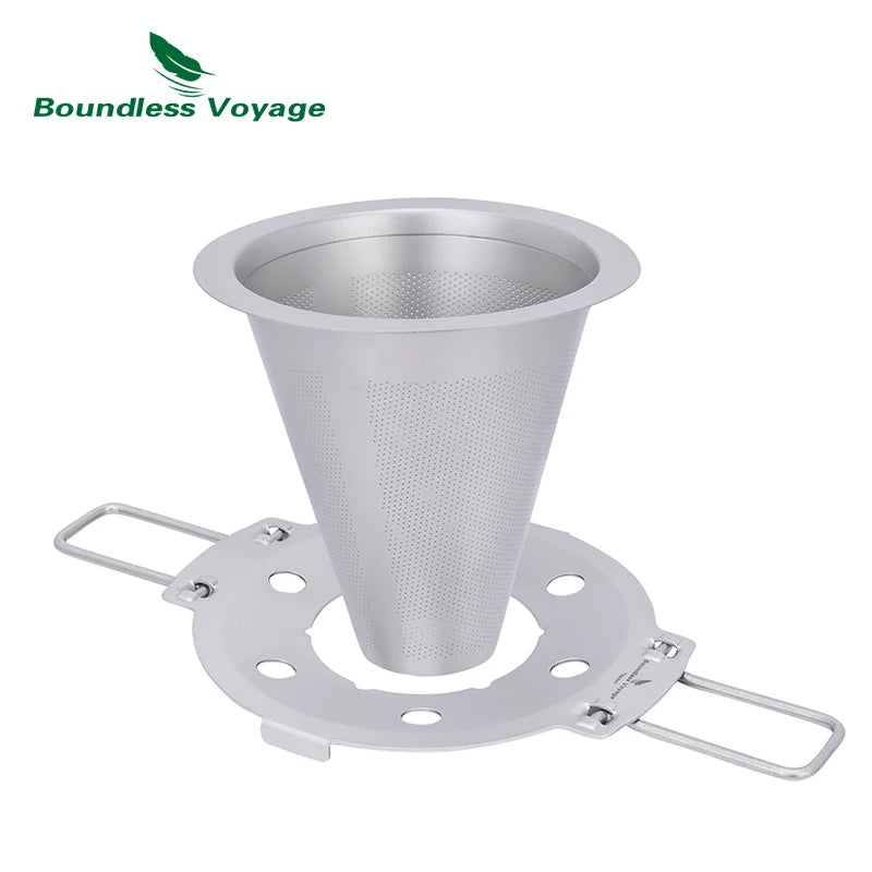 Boundless Voyage Pour Over Coffee Dripper Titanium Coffee Filter with Foldable Holder Cone Filter Paperless for Outdoor Indoor Ti6004P