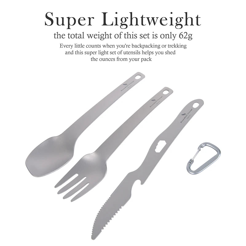 Titanium Cutlery Set Ultralight Utility Flatware Utensil Spoon Fork Knife