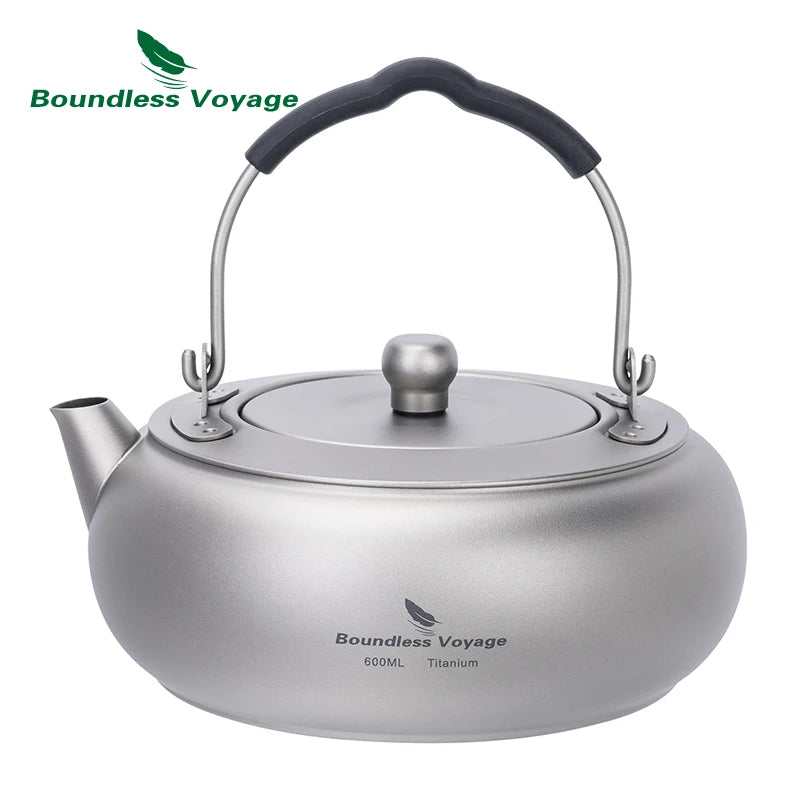 Boundless Voyage 600ml Titanium Camping Kettle Lightweight Compact Tea Pot with Built-in Filter for Outdoor Backpacking Hiking Ti3105D
