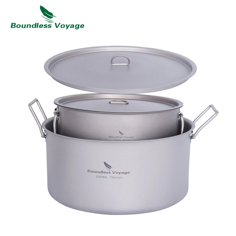 Camping Pot 2L / 5L Titanium Hot Pot Outdoor Portable Cookware with Lid