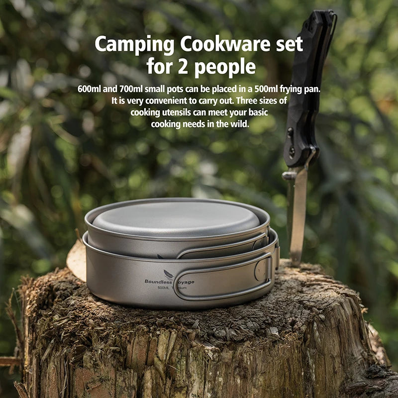 Titanium Pot Pan Set 500ml 600ml 700ml Camping Cookware