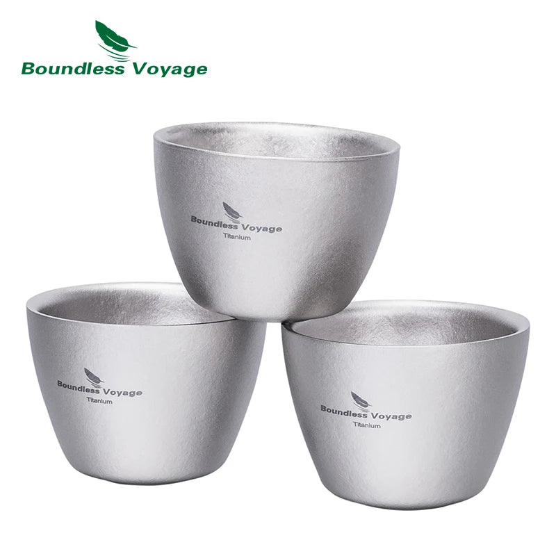 Boundless Voyage 40ml Titanium Tea Cups Mini Double-walled Sake Cup Wine Mug Outdoor Camping Tableware Durable Drinkware Ti3089D
