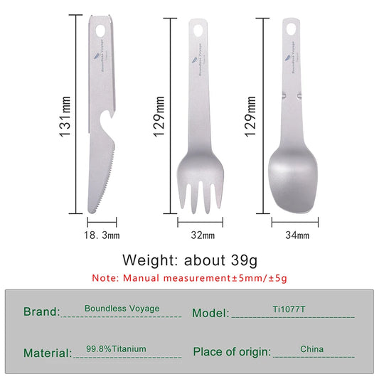 Boundless Voyage 4-Piece Titanium Cutlery Set – Knife, Fork, Spoon & Bottle Opener Ti1077T
