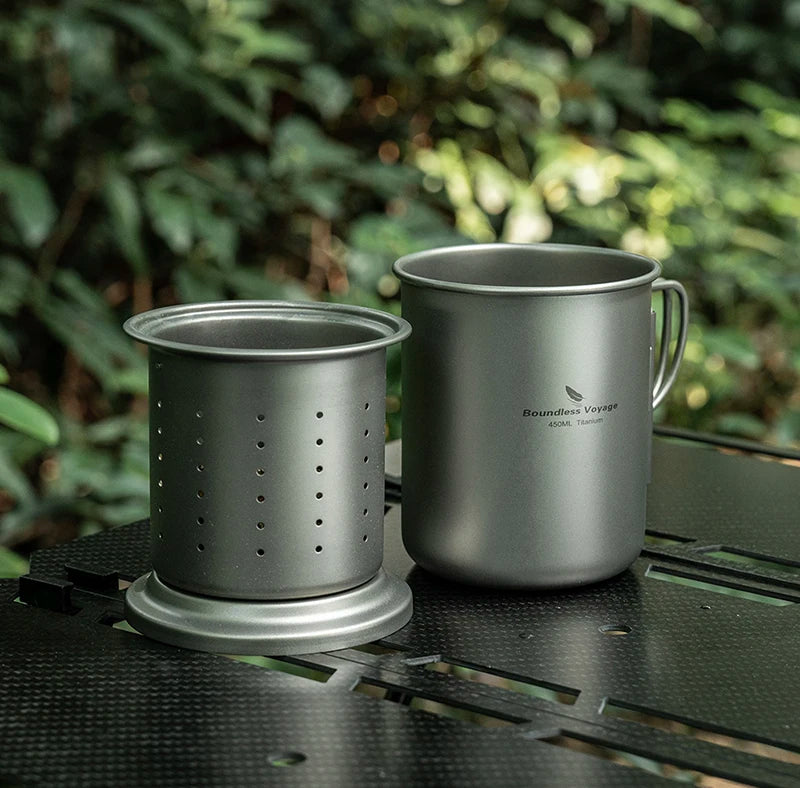 450ml Titanium Cup with Filter Outdoor Camping Tea Coffee Mug