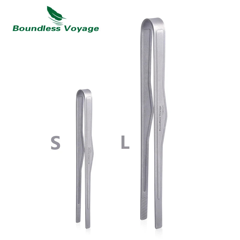 Boundless Voyage Titanium Tongs – 16.7cm / 25.5cm, Anti-Slip, Heat-Resistant, Vertical Tip Ti1011T / Ti1012T