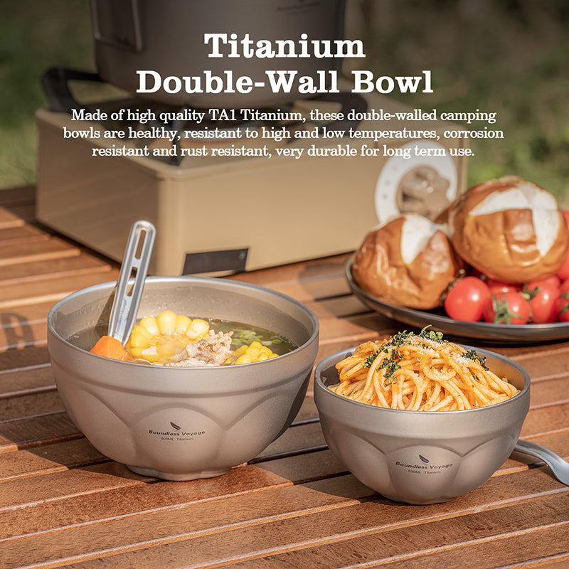 Savor Every Bite Outdoors: Boundless Voyage Plum Blossom Titanium Double-Wall Bowl Set