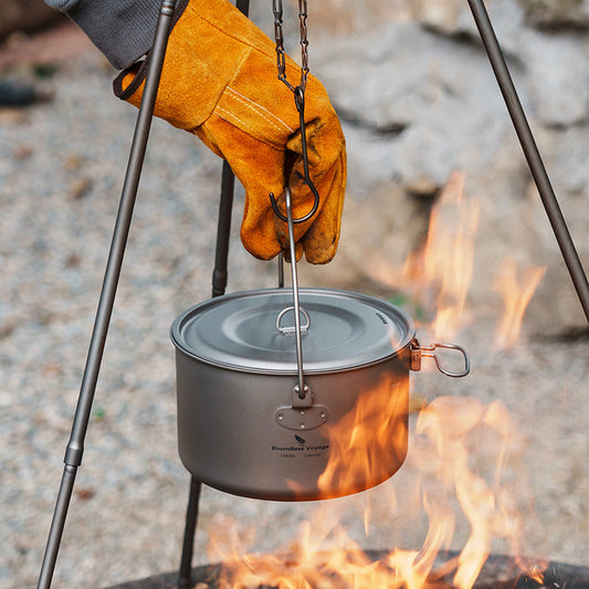 The Ultimate Space-Saving Camp Kitchen Solution: Boundless Voyage Titanium Hanging Pot Set