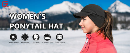 GADIEMKENSD Women's Winter Running Hat – Reflective Ponytail, Fleece Lined for Cold Weather
