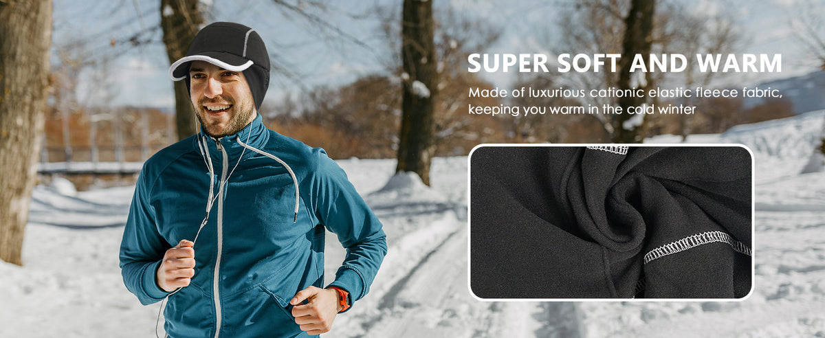 GADIEMKENSD Winter Running Hat with Fleece Ear Warmer & Reflective Trim