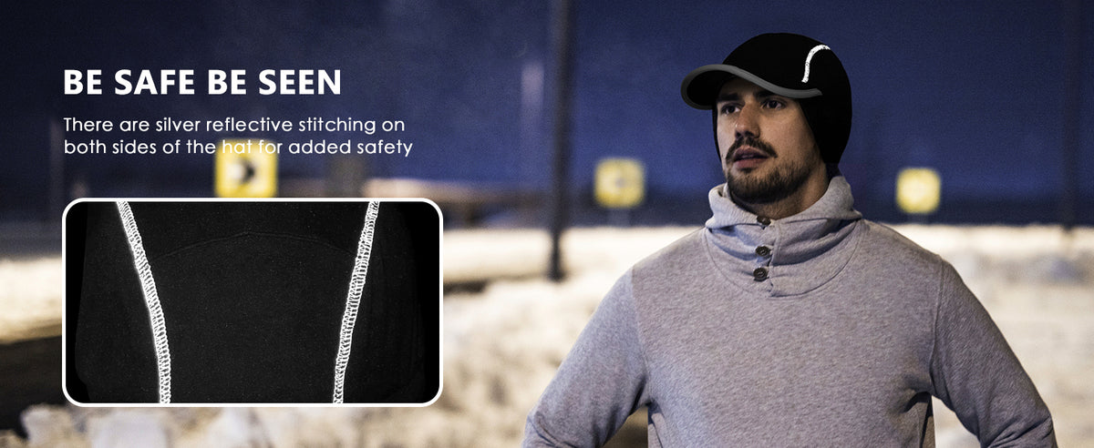 GADIEMKENSD Winter Running Hat with Fleece Ear Warmer & Reflective Trim