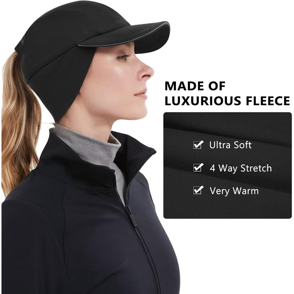 wearing-reflective-ponytail-hat-for-winter-running