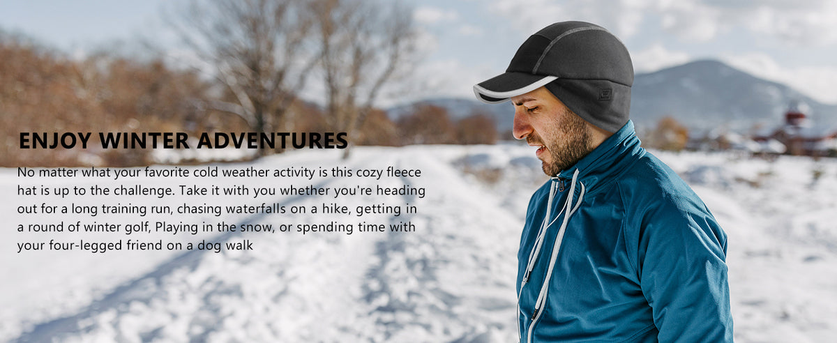 GADIEMKENSD Winter Running Hat with Fleece Ear Warmer & Reflective Trim
