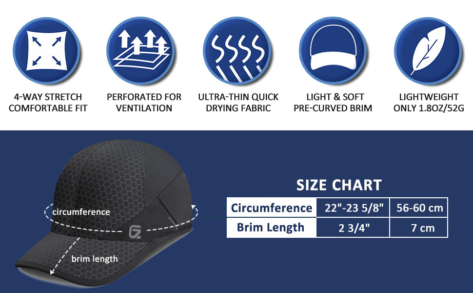 GADIEMKENSD Stretch Running Hat with Soft Brim, Quick Dry, Unstructured, Unisex-Adult