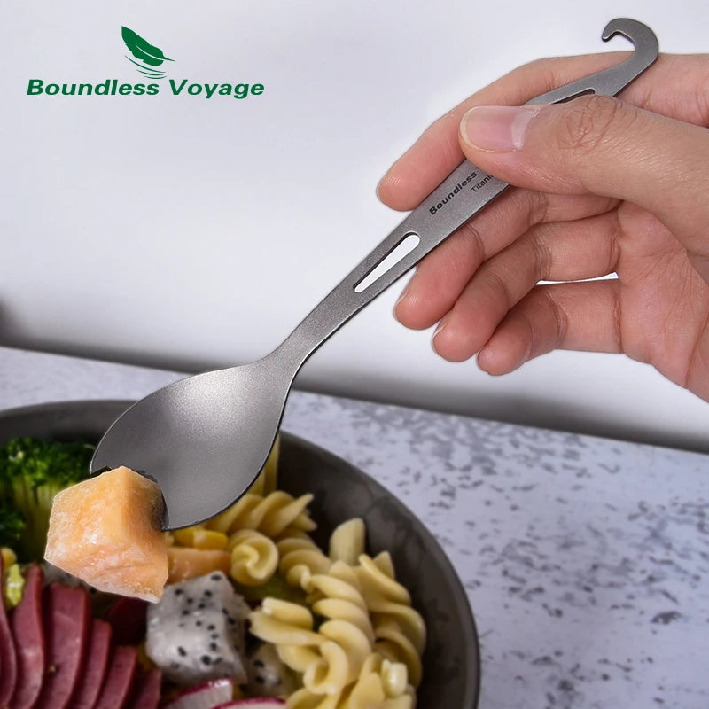 Boundless Voyage Titanium Spork Spoon with Bottle Opener 3 in 1 Outdoor Tableware Camping Cutlery Picnic Portable Flatware Ti1058T
