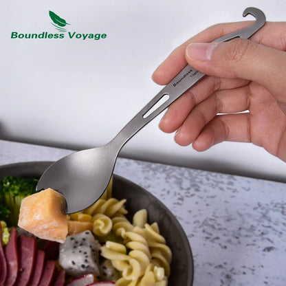 Boundless Voyage Titanium Spork Spoon with Bottle Opener 3 in 1 Outdoor Tableware Camping Cutlery Picnic Portable Flatware Ti1058T