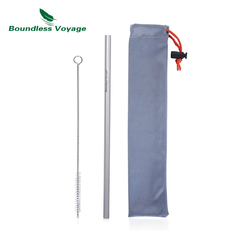 Boundless Voyage Titanium Straw with Cleaning Brush Straight Curved Reusable Drinking Straw Water Flatware for Coffee Tea Yogurt Ti1018T
