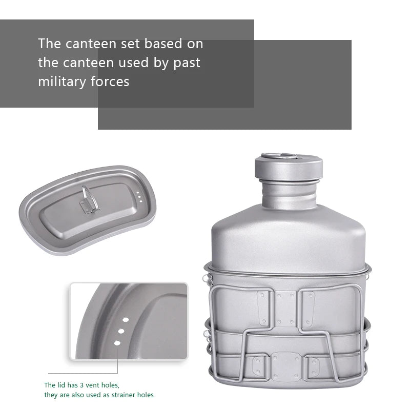 Boundless Voyage Titanium Military Canteen Cups Set 1100ml+750ml+400ml with Lid Chain Camping Cookware Outdoor Cooking Kit