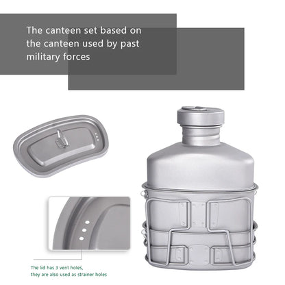 Boundless Voyage Titanium Military Canteen Cups Set 1100ml+750ml+400ml with Lid Chain Camping Cookware Outdoor Cooking Kit
