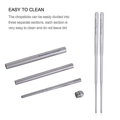 Boundless Voyage Titanium Chopsticks Camping Telescopic Chopsticks Portable Folding Tableware Outdoor Travel Picnic Food Cutlery