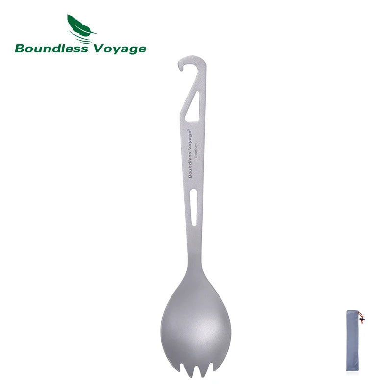 Boundless Voyage Titanium Spork Spoon with Bottle Opener 3 in 1 Outdoor Tableware Camping Cutlery Picnic Portable Flatware Ti1058T