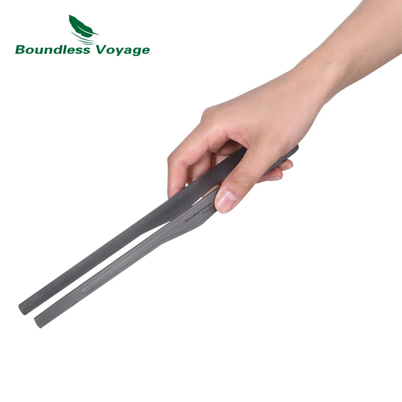 Boundless Voyage Titanium Tongs – 16.7cm / 25.5cm, Anti-Slip, Heat-Resistant, Vertical Tip Ti1011T / Ti1012T
