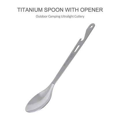Boundless Voyage Titanium Camping Spoon with Bottle Opener 20cm Outdoor Flatware Ultralight Cutlery Portable Metal Utensils Ti1065T