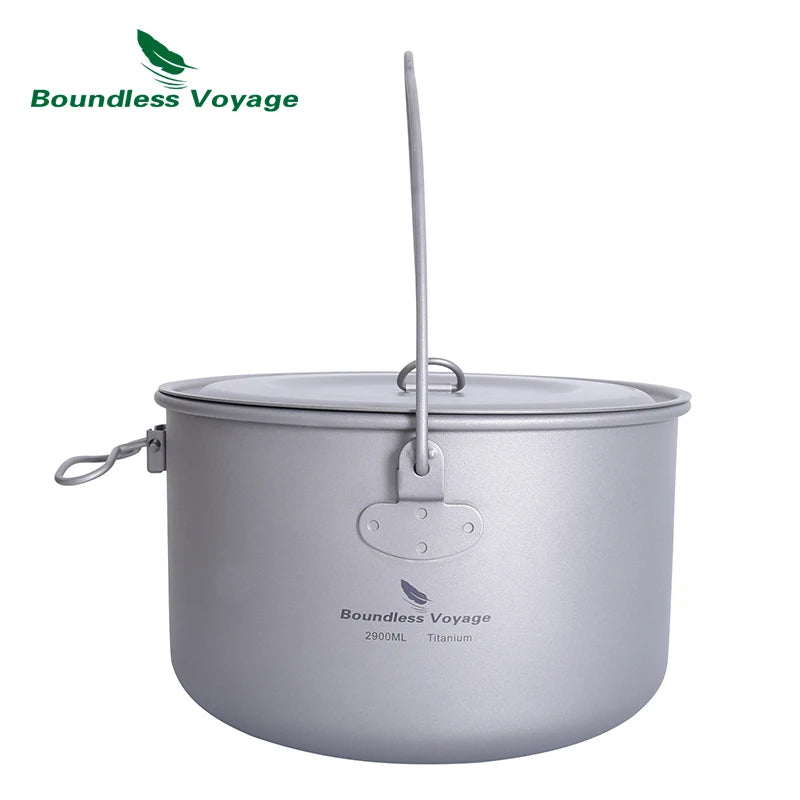 Boundless Voyage Titanium Pot Camping Cookware Hanging Soup Pot with Lid Outdoor Cooking Kit Lightweight Kitchen Ware Tableware Ti2045C