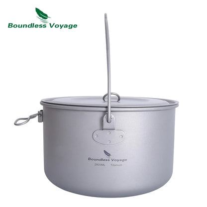 Boundless Voyage Titanium Pot Camping Cookware Hanging Soup Pot with Lid Outdoor Cooking Kit Lightweight Kitchen Ware Tableware Ti2045C
