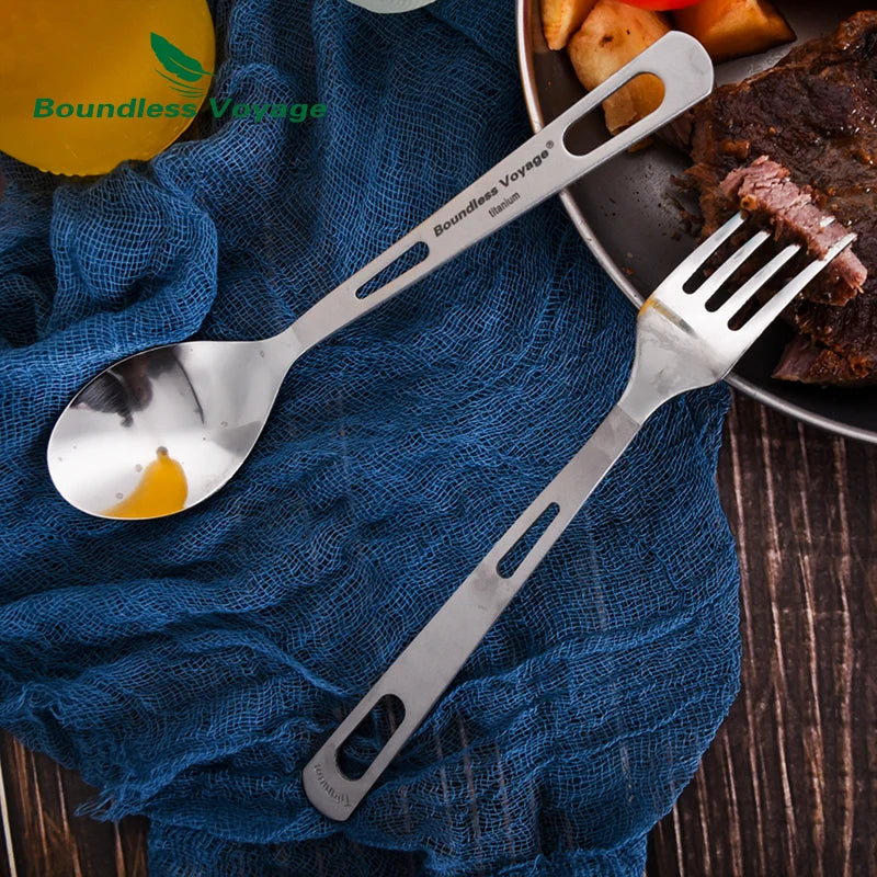 Boundless Voyage Titanium Camping Cutlery Lightweight Spoon Fork Spork Knife Outdoor Picnic Tableware, Travel Dinnerware for Hiking Backpacking Ti1043T