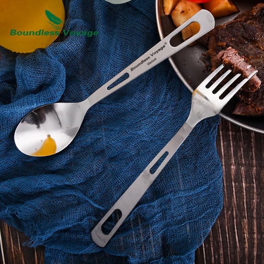 Boundless Voyage Titanium Camping Cutlery Lightweight Spoon Fork Spork Knife Outdoor Picnic Tableware, Travel Dinnerware for Hiking Backpacking Ti1043T