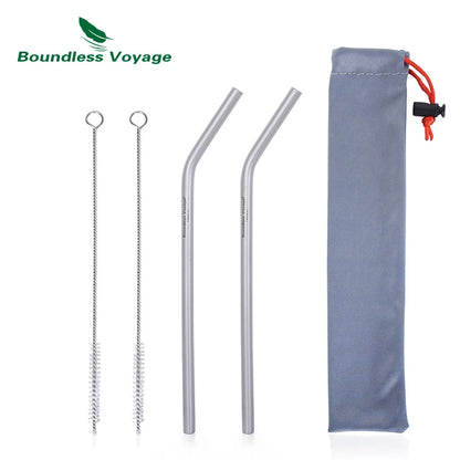 Boundless Voyage Titanium Straw with Cleaning Brush Straight Curved Reusable Drinking Straw Water Flatware for Coffee Tea Yogurt Ti1018T
