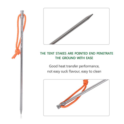Boundless Voyage 20cm Camping Tent Pegs Titanium Tent Nails Ultralight Tent Stakes Heavy Duty Tent Pins with Rope 8 pcs Ti4006P