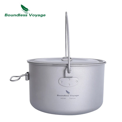 Boundless Voyage Titanium Pot Camping Cookware Hanging Soup Pot with Lid Outdoor Cooking Kit Lightweight Kitchen Ware Tableware Ti2045C